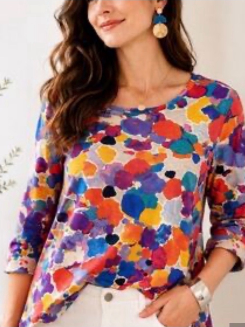 Habitat Multicolor Abstract Art To Wear 3/4 Sleeve Pullover Shirt Sz M